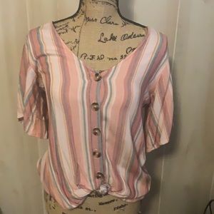 Day trip blouse has a cute tie on the back